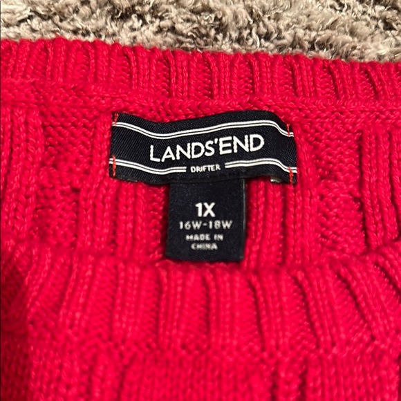 Lands' End Red Cable Knit Sweater - Picture 2 of 6